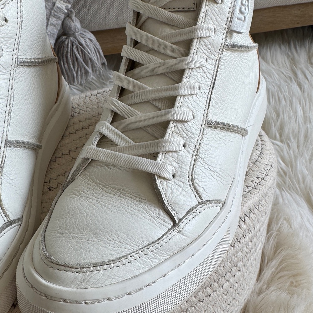 UGG White and Tan High-Top Sneakers - Picture 2 of 5